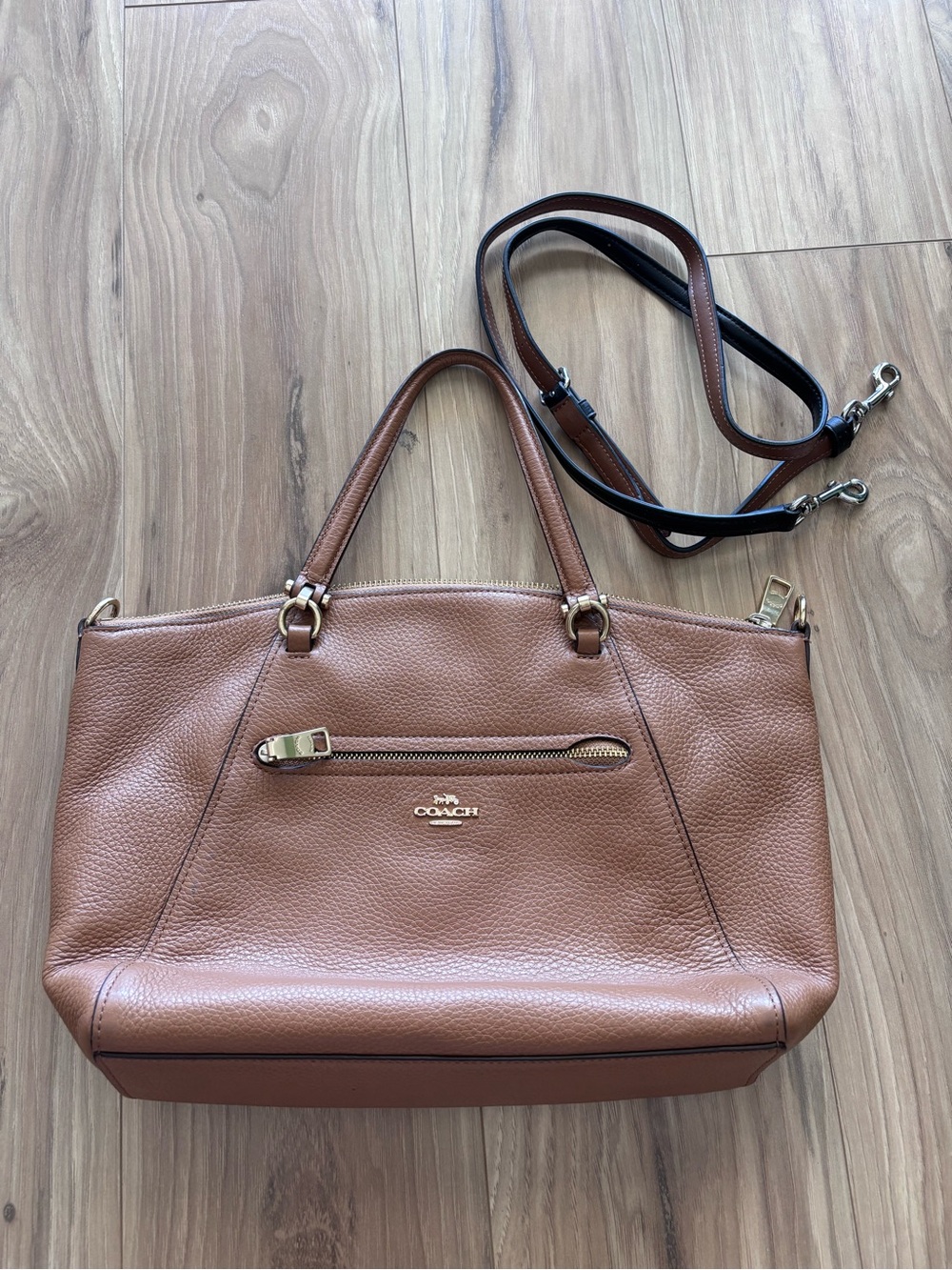 COACH Beige Pebbled Leather Prairie Satchel with Crossbody Strap - Picture 5 of 6